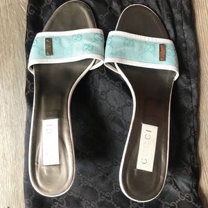 COPY - Gucci pale blue slides with small heel. Sz…